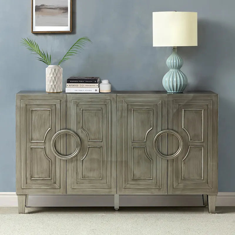 Credenza/mobile buffet contemporaneo da 58" con maniglie tonde in legno massiccio