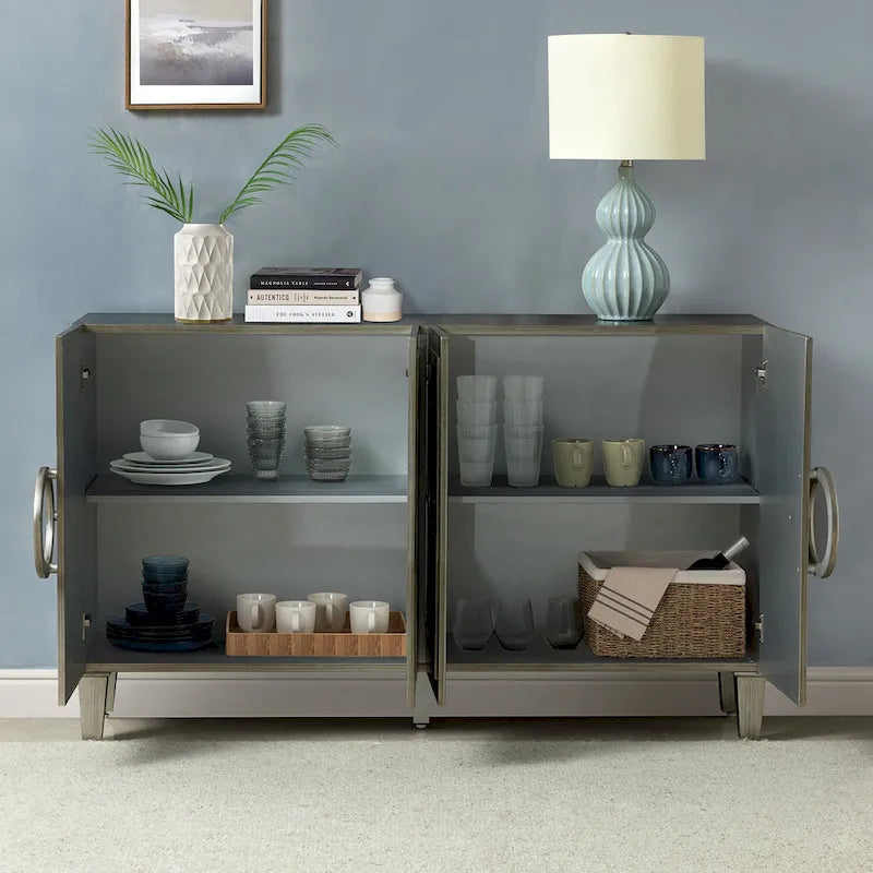 Credenza/mobile buffet contemporaneo da 58" con maniglie tonde in legno massiccio