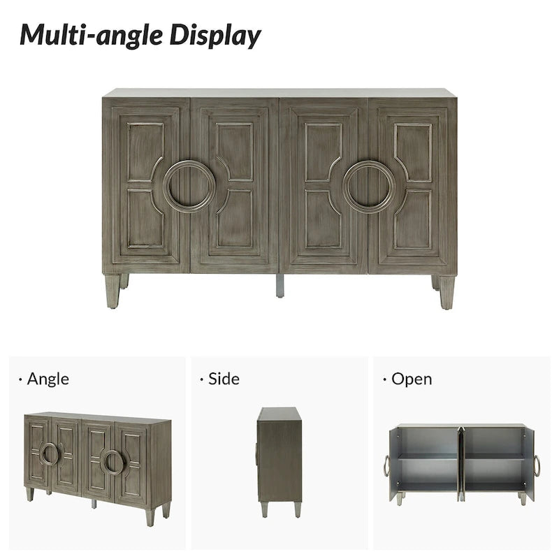 Credenza/mobile buffet contemporaneo da 58" con maniglie tonde in legno massiccio