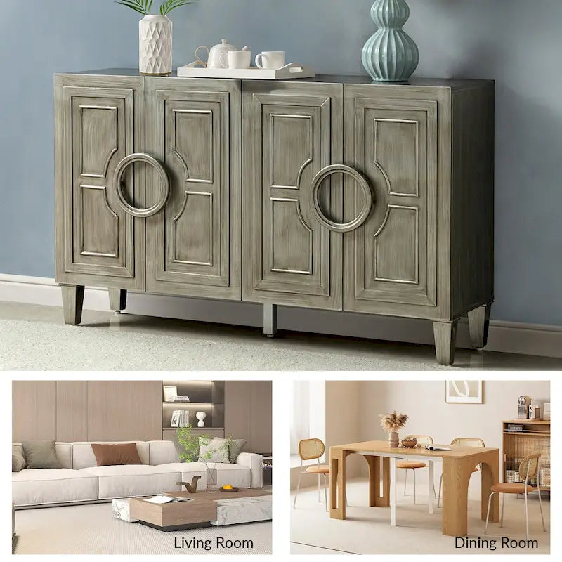 Credenza/mobile buffet contemporaneo da 58" con maniglie tonde in legno massiccio