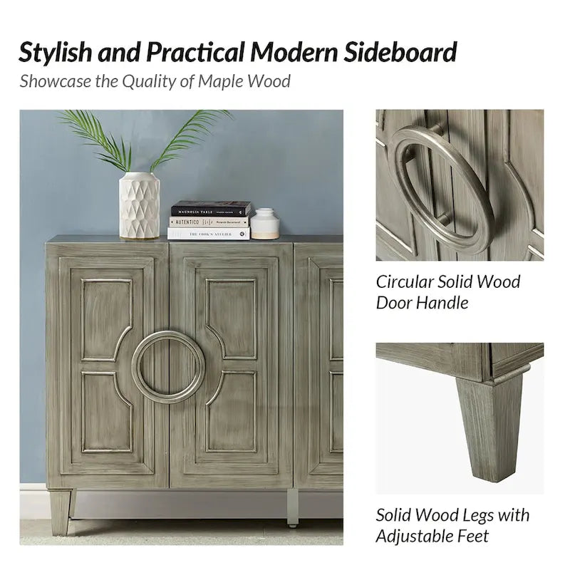 Credenza/mobile buffet contemporaneo da 58" con maniglie tonde in legno massiccio
