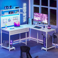 L-Shaped Gaming Desk with LED Lights, Pegboard, Drawers & Monitor Stand