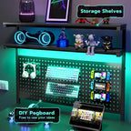 L-Shaped Gaming Desk with LED Lights, Pegboard, Drawers & Monitor Stand