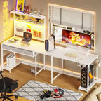 L-Shaped Gaming Desk with LED Lights, Pegboard, Drawers & Monitor Stand