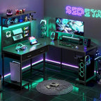 L-Shaped Gaming Desk with LED Lights, Pegboard, Drawers & Monitor Stand
