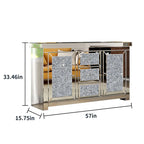 Glam Mirrored Diamond Accent Cabinet Sideboard with 3 Drawers & 2 Doors