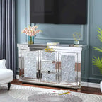 Glam Mirrored Diamond Accent Cabinet Sideboard with 3 Drawers & 2 Doors
