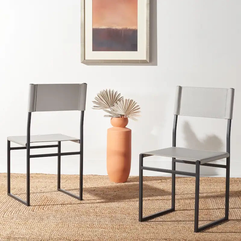 Modern Minimalist Dining Chair with Black Metal Base, Set of 2