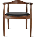 Solid Oak Wood Arm Chair with PU Leather Upholstery, Mid-Century Modern