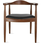 Solid Oak Wood Arm Chair with PU Leather Upholstery, Mid-Century Modern