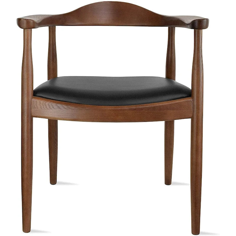 Solid Oak Wood Arm Chair with PU Leather Upholstery, Mid-Century Modern