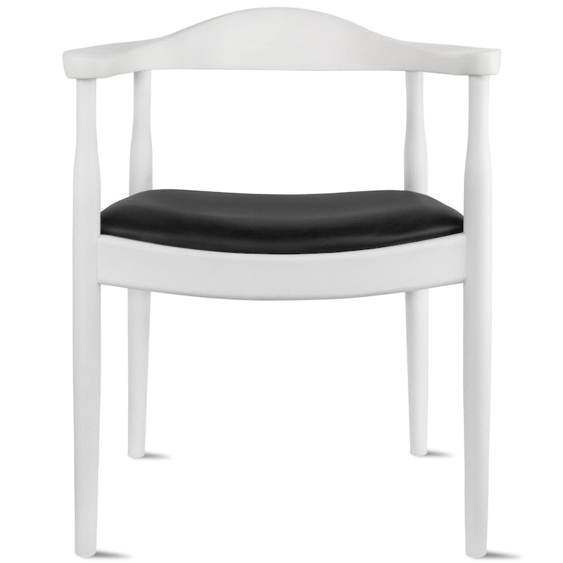 Solid Oak Wood Arm Chair with PU Leather Upholstery, Mid-Century Modern