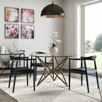 Solid Oak Wood Arm Chair with PU Leather Upholstery, Mid-Century Modern