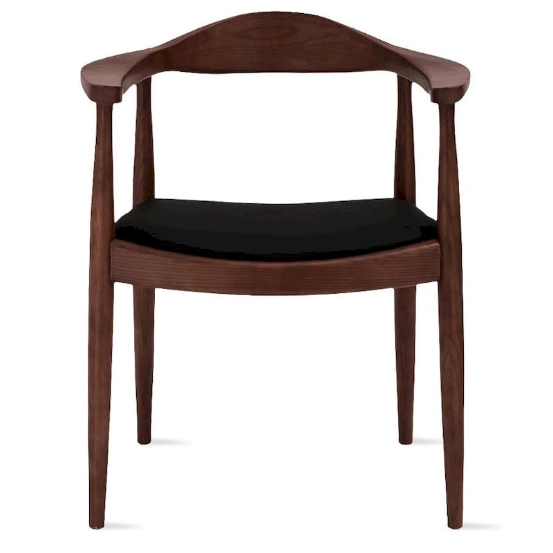 Solid Oak Wood Arm Chair with PU Leather Upholstery, Mid-Century Modern