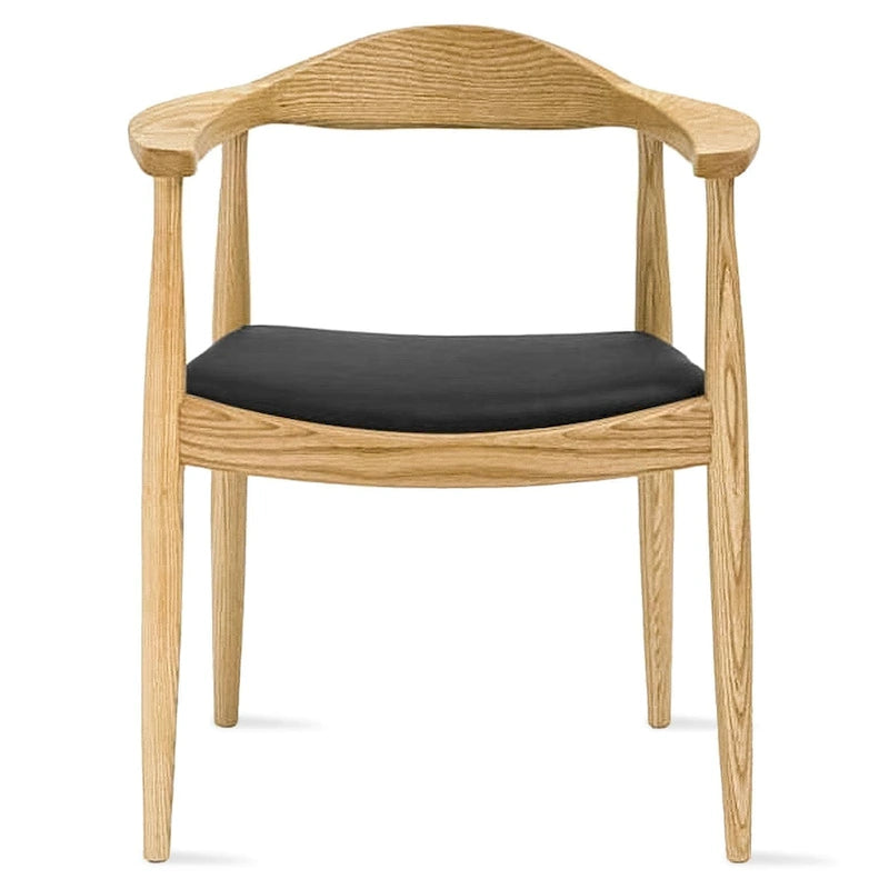 Solid Oak Wood Arm Chair with PU Leather Upholstery, Mid-Century Modern