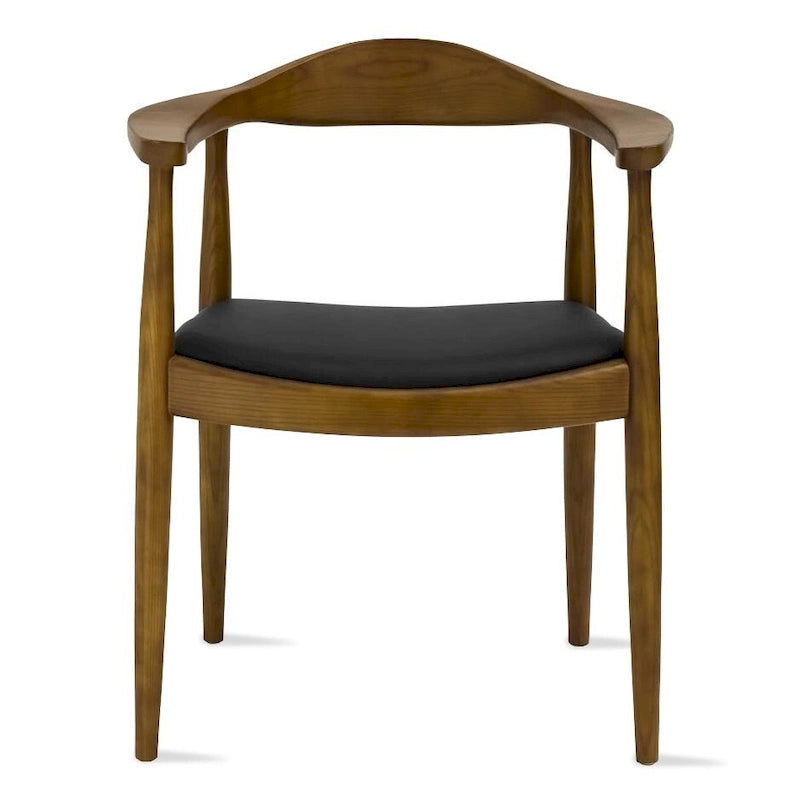 Solid Oak Wood Arm Chair with PU Leather Upholstery, Mid-Century Modern