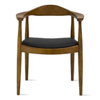 Solid Oak Wood Arm Chair with PU Leather Upholstery, Mid-Century Modern