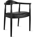 Solid Oak Wood Arm Chair with PU Leather Upholstery, Mid-Century Modern