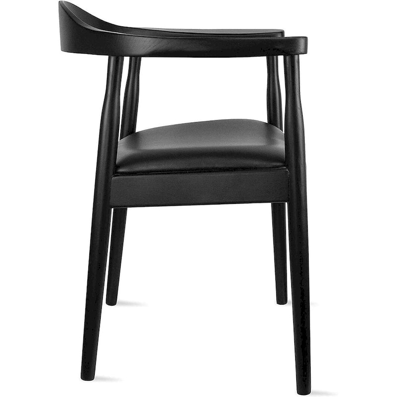 Solid Oak Wood Arm Chair with PU Leather Upholstery, Mid-Century Modern