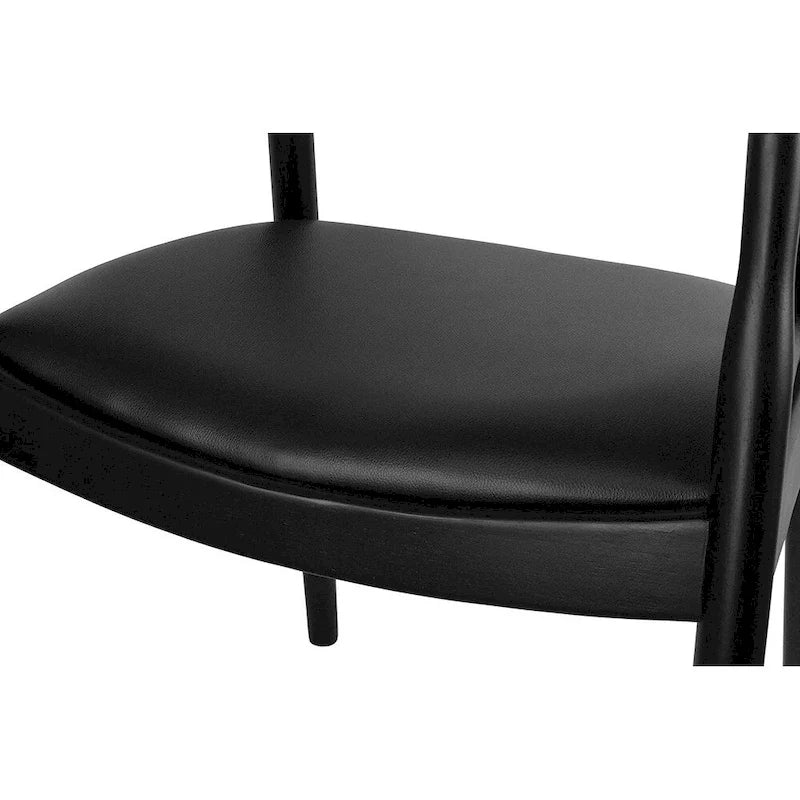 Solid Oak Wood Arm Chair with PU Leather Upholstery, Mid-Century Modern