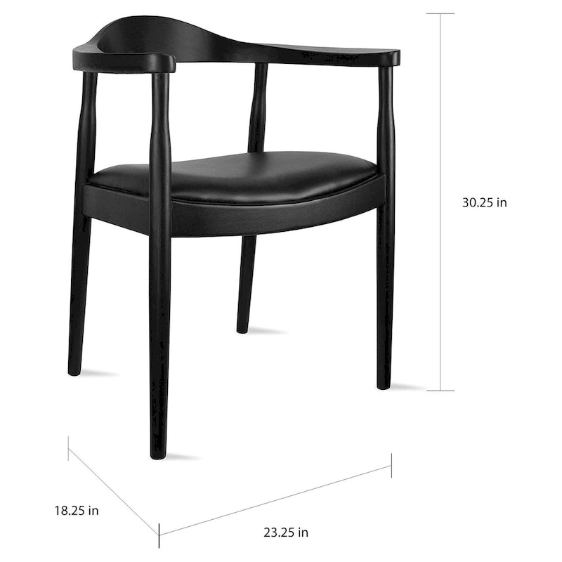 Solid Oak Wood Arm Chair with PU Leather Upholstery, Mid-Century Modern