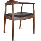 Solid Oak Wood Arm Chair with PU Leather Upholstery, Mid-Century Modern