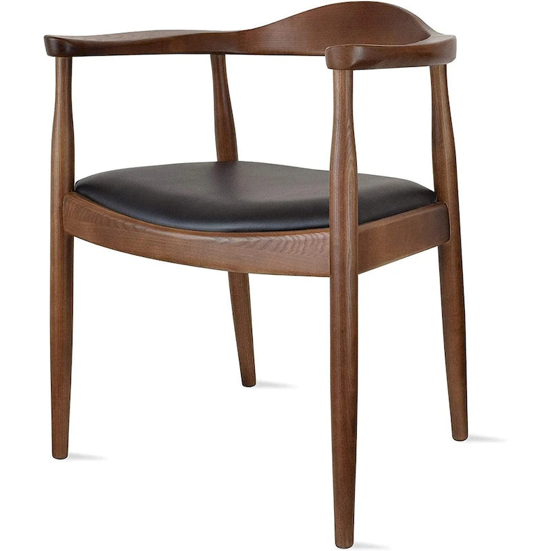 Solid Oak Wood Arm Chair with PU Leather Upholstery, Mid-Century Modern