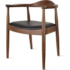 Solid Oak Wood Arm Chair with PU Leather Upholstery, Mid-Century Modern