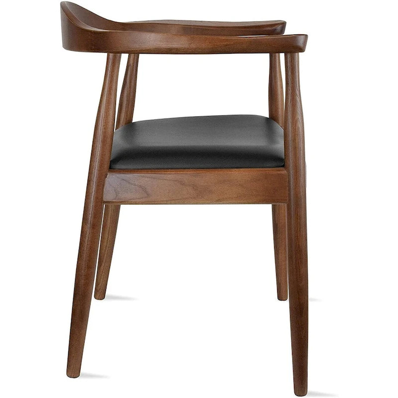 Solid Oak Wood Arm Chair with PU Leather Upholstery, Mid-Century Modern