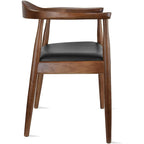 Solid Oak Wood Arm Chair with PU Leather Upholstery, Mid-Century Modern