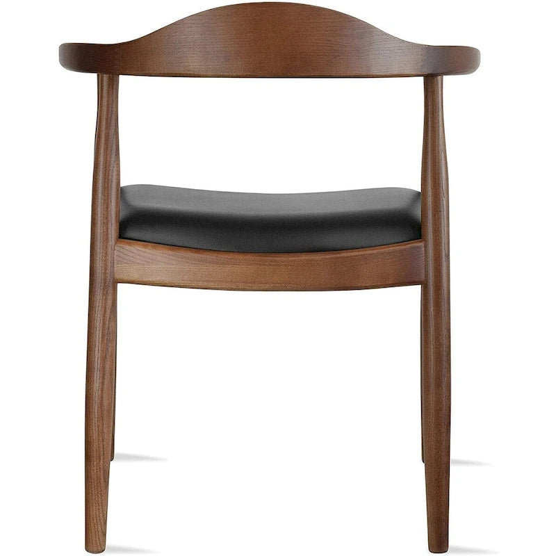 Solid Oak Wood Arm Chair with PU Leather Upholstery, Mid-Century Modern