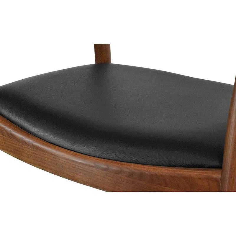 Solid Oak Wood Arm Chair with PU Leather Upholstery, Mid-Century Modern