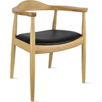 Solid Oak Wood Arm Chair with PU Leather Upholstery, Mid-Century Modern