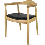 Solid Oak Wood Arm Chair with PU Leather Upholstery, Mid-Century Modern