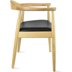 Solid Oak Wood Arm Chair with PU Leather Upholstery, Mid-Century Modern