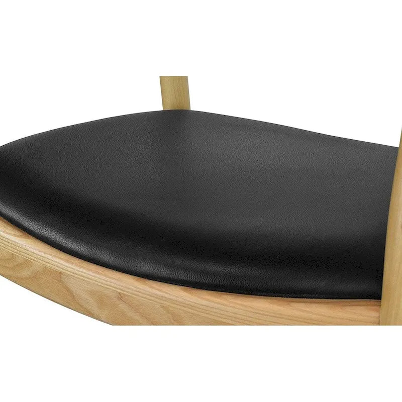 Solid Oak Wood Arm Chair with PU Leather Upholstery, Mid-Century Modern
