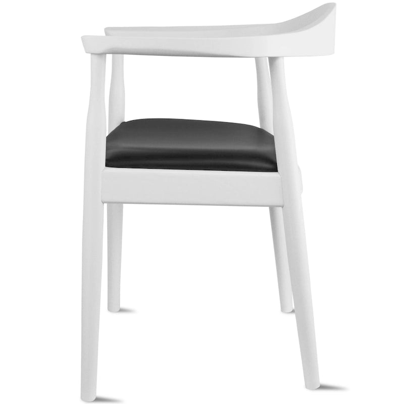 Solid Oak Wood Arm Chair with PU Leather Upholstery, Mid-Century Modern