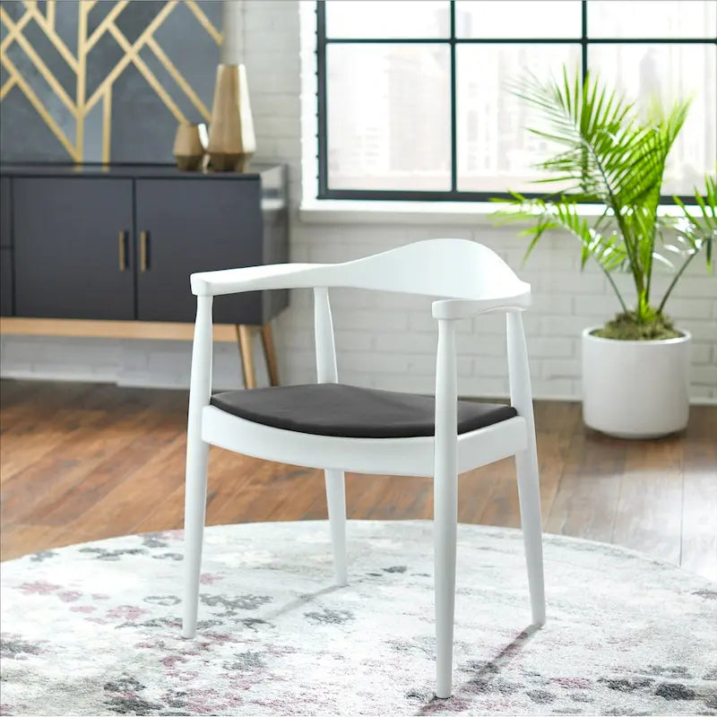Solid Oak Wood Arm Chair with PU Leather Upholstery, Mid-Century Modern