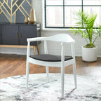 Solid Oak Wood Arm Chair with PU Leather Upholstery, Mid-Century Modern