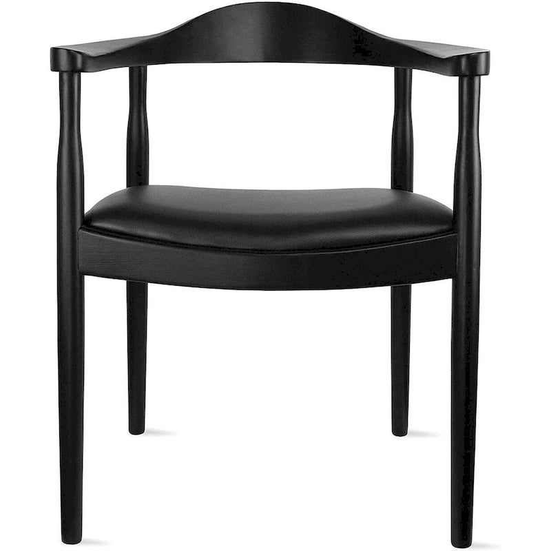 Solid Oak Wood Arm Chair with PU Leather Upholstery, Mid-Century Modern