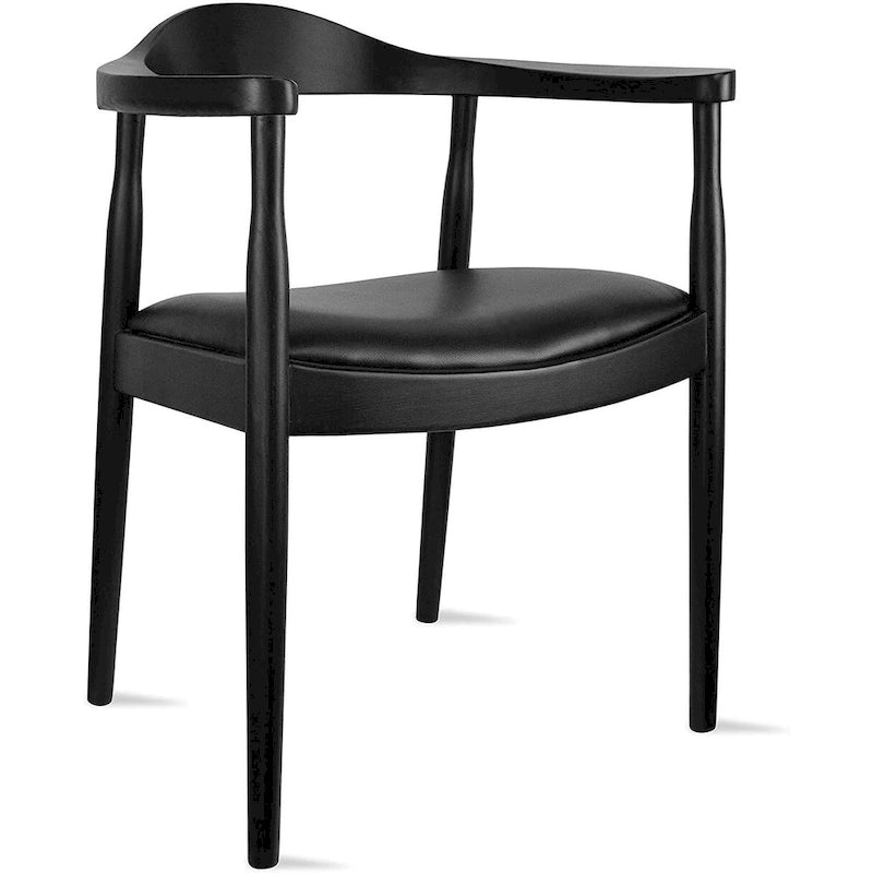 Solid Oak Wood Arm Chair with PU Leather Upholstery, Mid-Century Modern