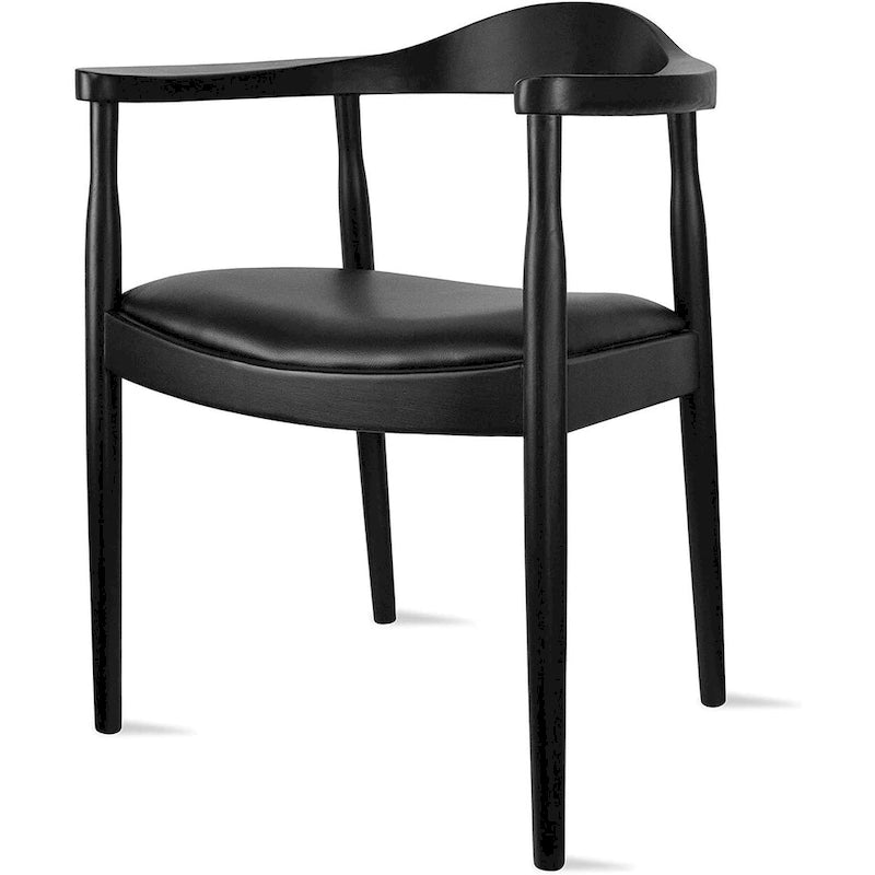 Solid Oak Wood Arm Chair with PU Leather Upholstery, Mid-Century Modern