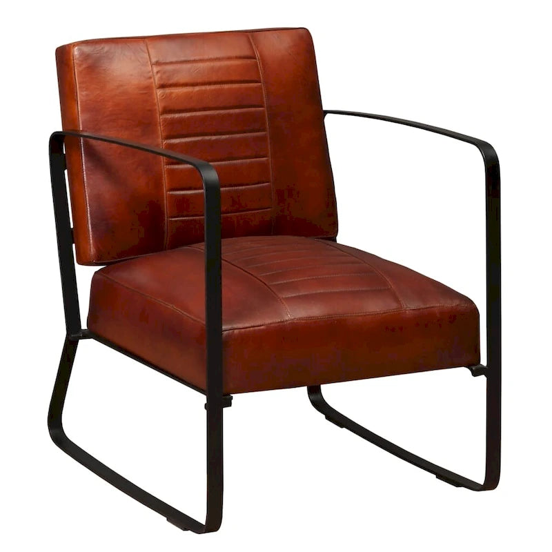Genuine Leather Single Sofa Chair with Metal Frame | Living Room Accent