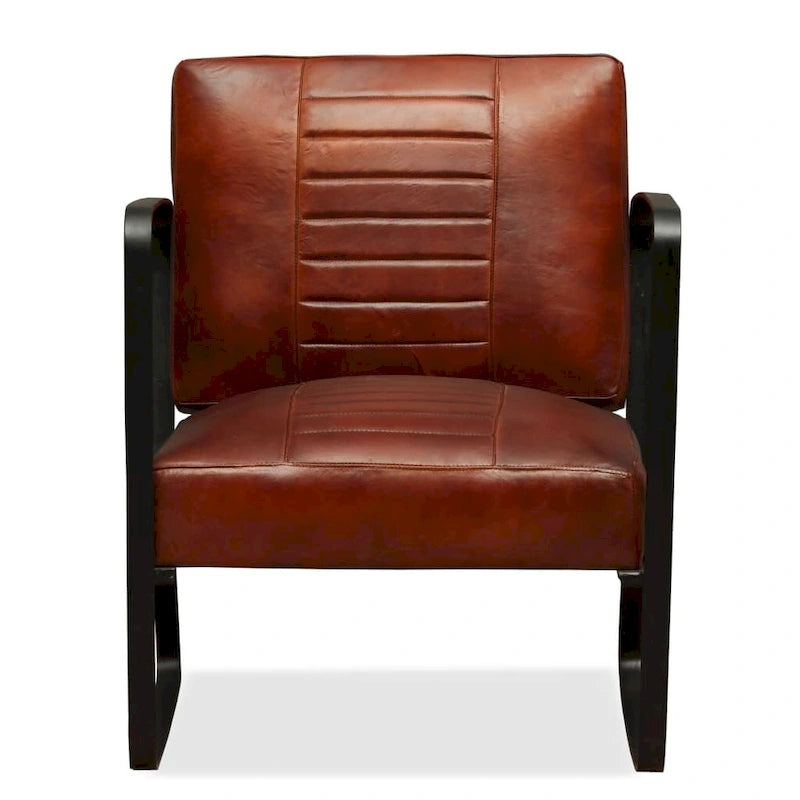 Genuine Leather Single Sofa Chair with Metal Frame | Living Room Accent