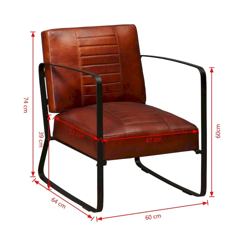 Genuine Leather Single Sofa Chair with Metal Frame | Living Room Accent