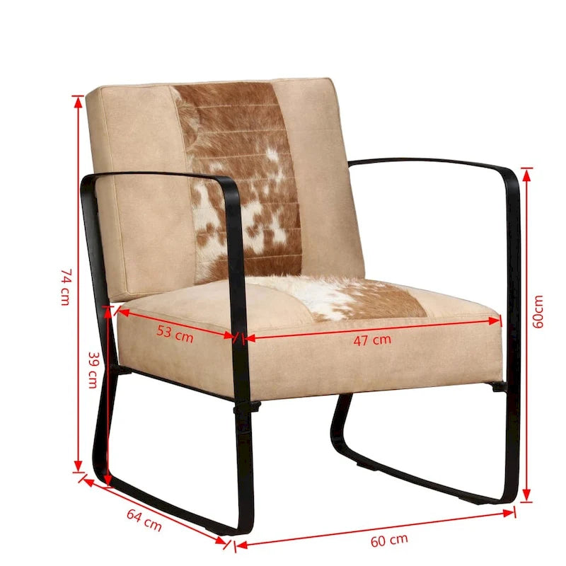 Genuine Leather Single Sofa Chair with Metal Frame | Living Room Accent