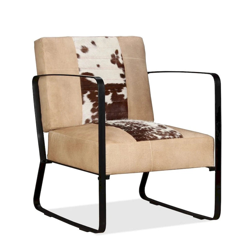 Genuine Leather Single Sofa Chair with Metal Frame | Living Room Accent