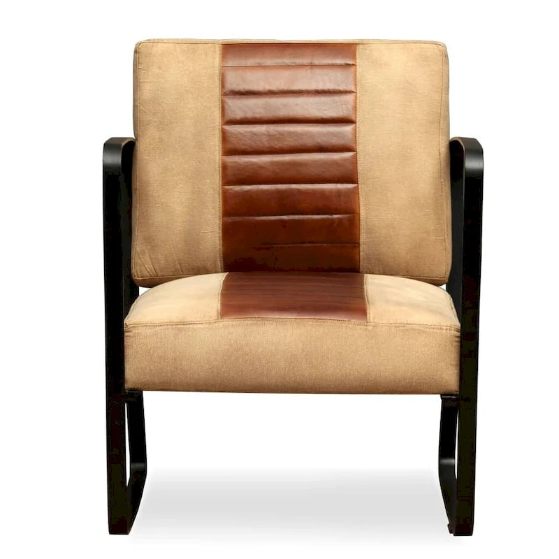 Genuine Leather Single Sofa Chair with Metal Frame | Living Room Accent