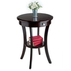 Round Cappuccino Accent Table with Drawer & Shelf, 20"W x 27"H