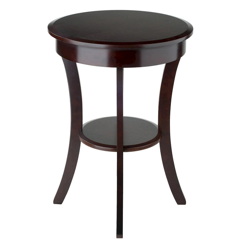 Round Cappuccino Accent Table with Drawer & Shelf, 20"W x 27"H